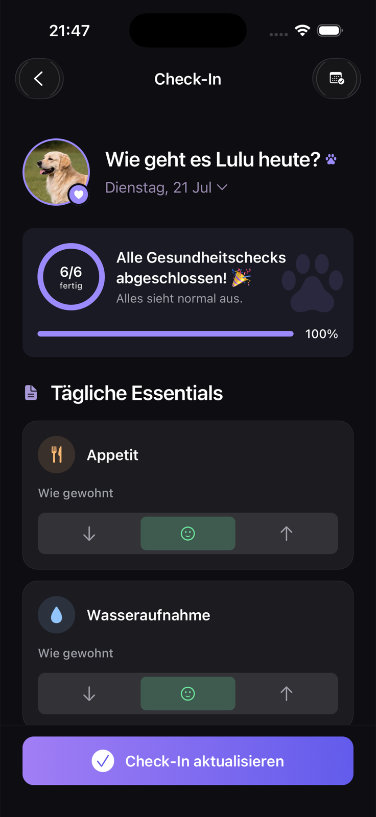 Deutscher Lulu-Check-In mit abgeschlossenen Gesundheitschecks