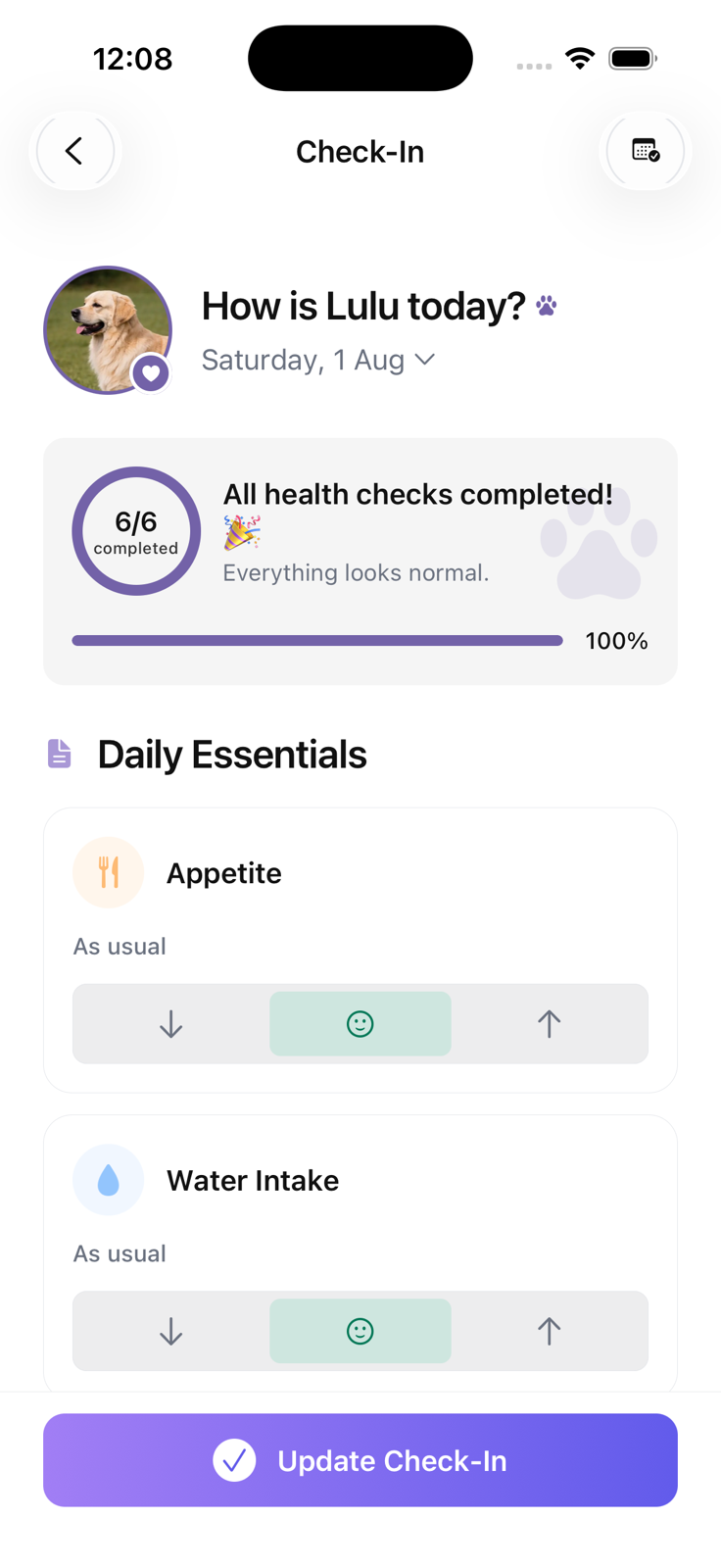 Lulu light mode daily check-in screen