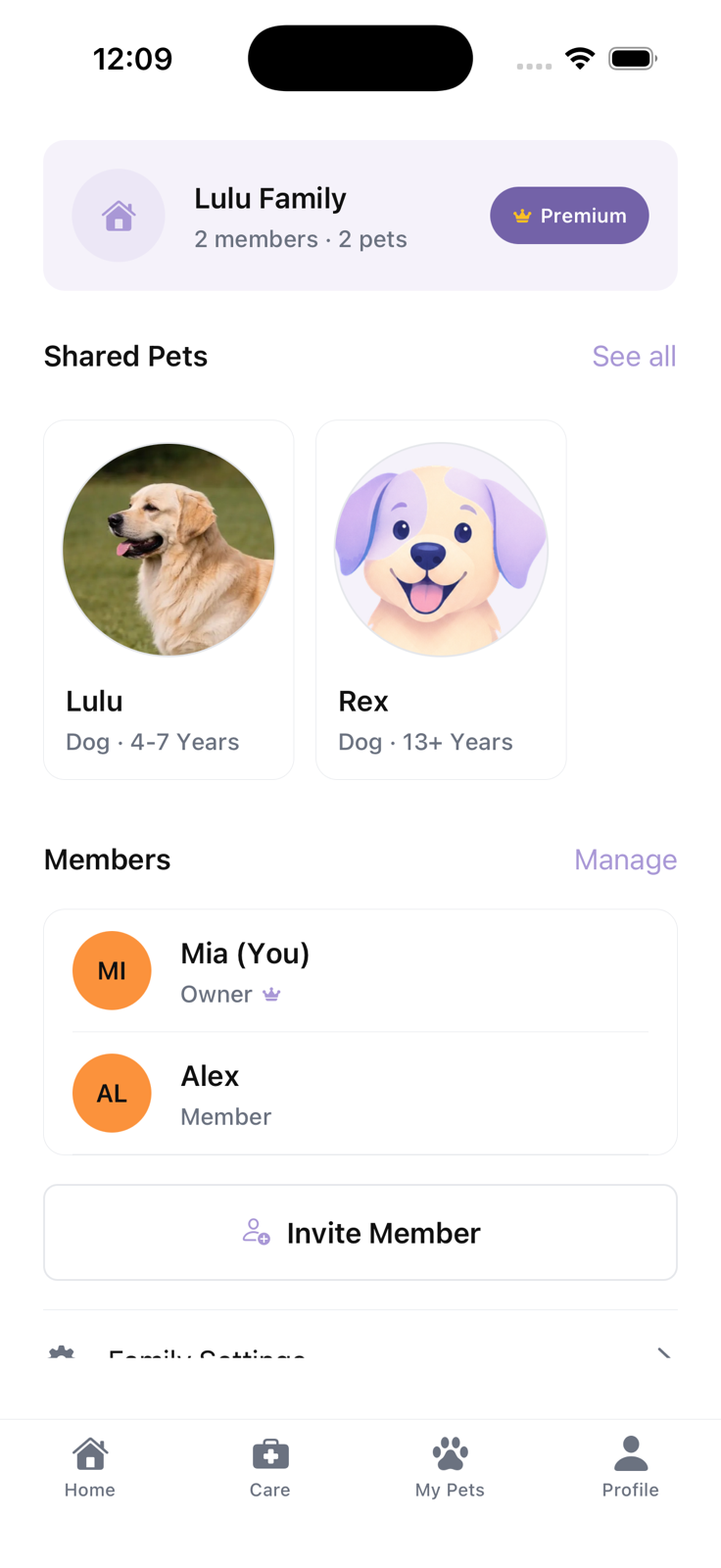 Lulu light mode family sharing screen