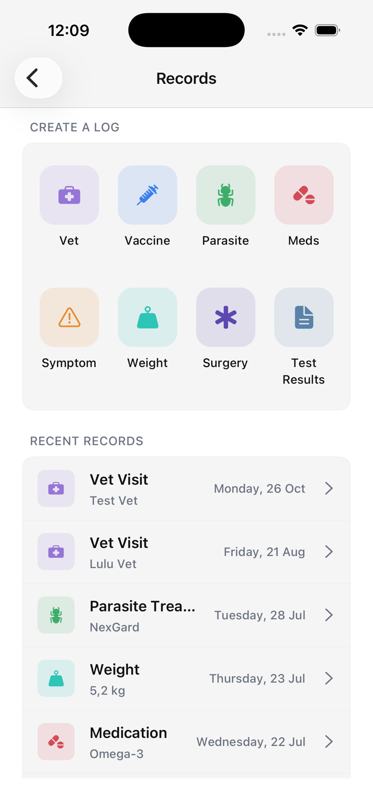 Lulu light mode health records screen