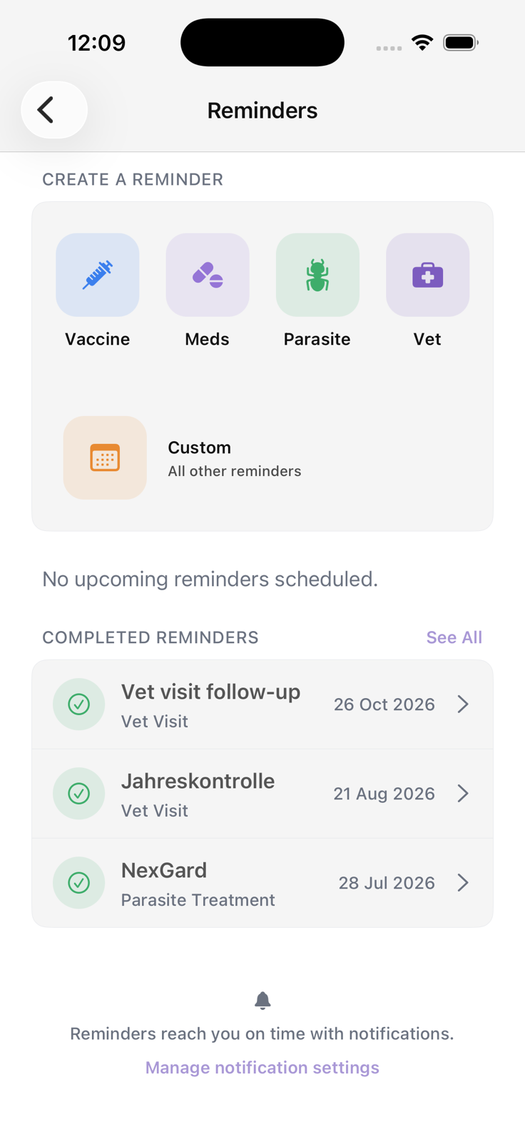 Lulu light mode reminders screen