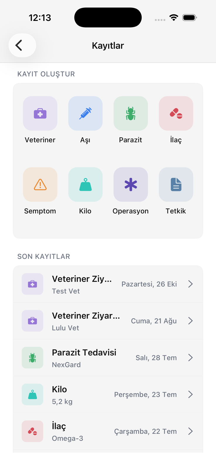 Açık mod Lulu sağlık kayıtları ekranı