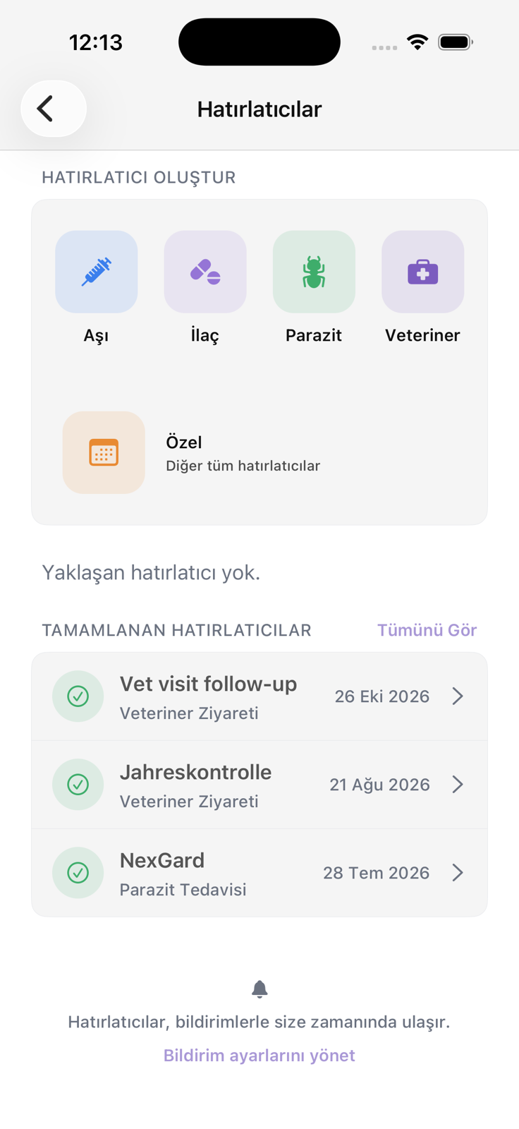 Açık mod Lulu hatırlatıcılar ekranı
